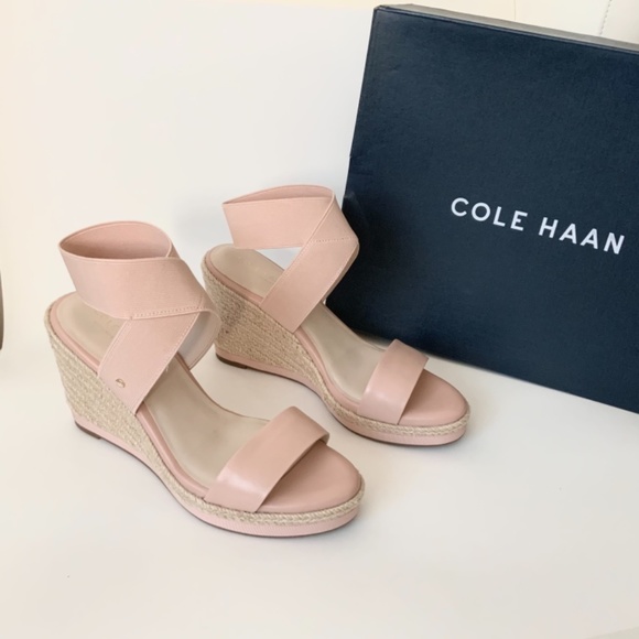 COLE HAAN Cloudfeel Nude Rose Espadrille Wedge Sandals Leather Platform Heels - Picture 7 of 10